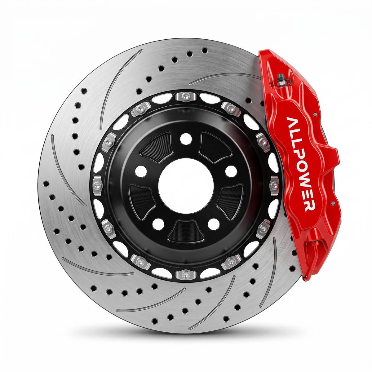 ALLPOWER RACING BM4 — 4-бутален задна спирачен апарат с двусъставен диск, фронтален изглед
