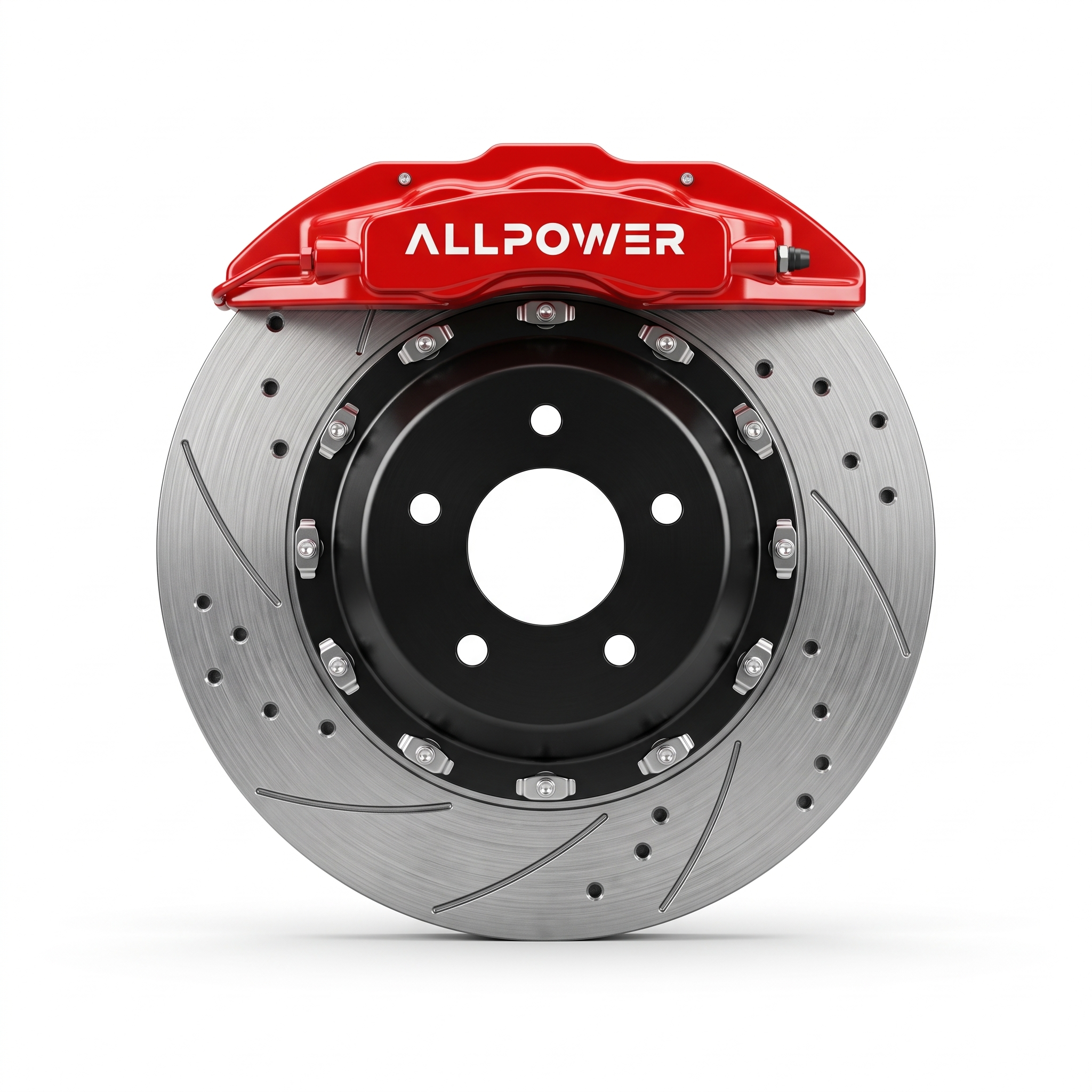 ALLPOWER RACING 7600R — 4-бутален задна спирачен апарат с двусъставен диск, фронтален изглед