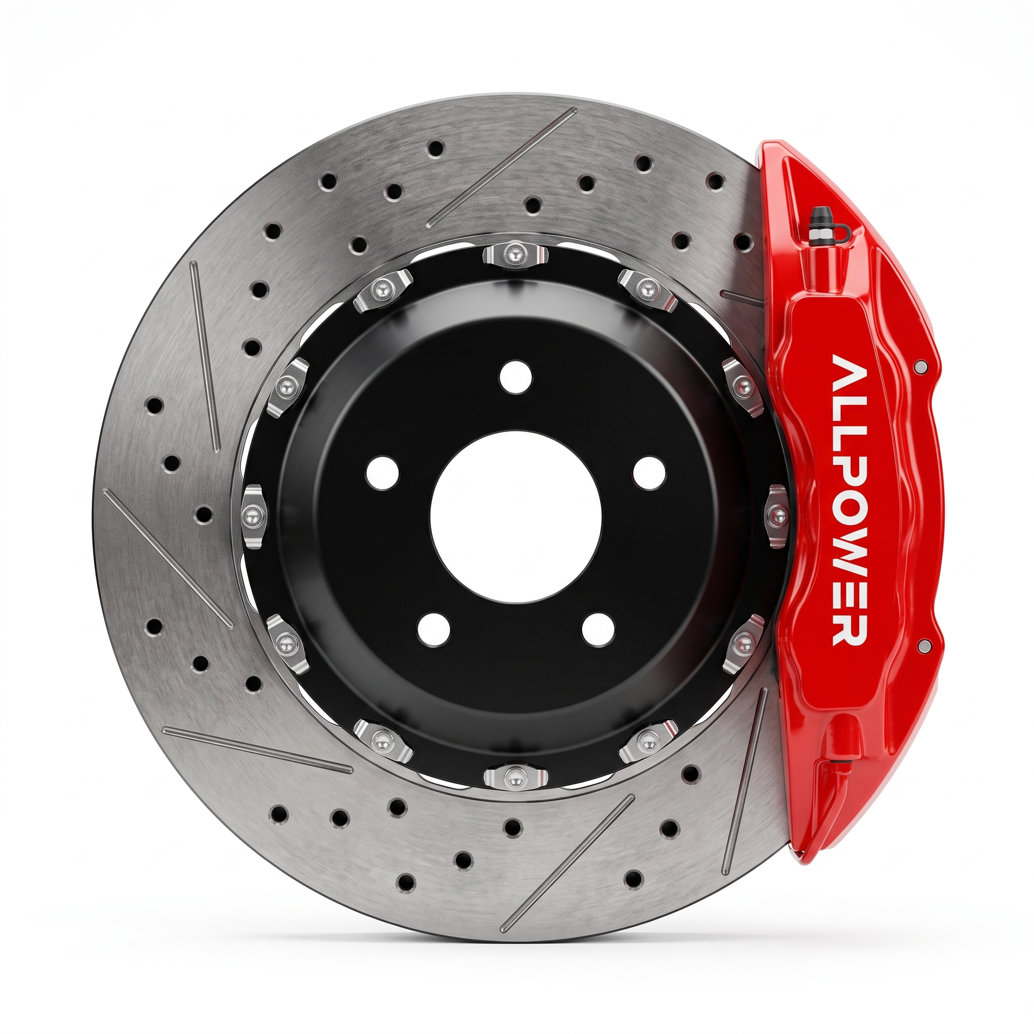 ALLPOWER RACING END470 — 4-бутален задна спирачен апарат с двусъставен диск, фронтален изглед