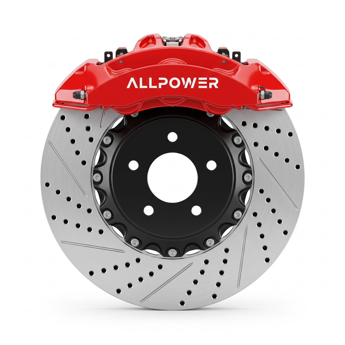 ALLPOWER RACING BM6 — 6-бутален предна спирачен апарат с двусъставен диск, фронтален изглед