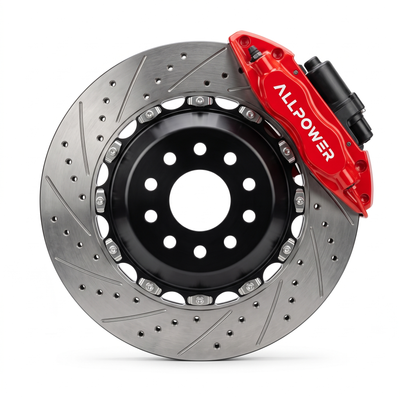 ALLPOWER RACING DT48 — 4-бутален задна спирачен апарат с двусъставен диск, фронтален изглед