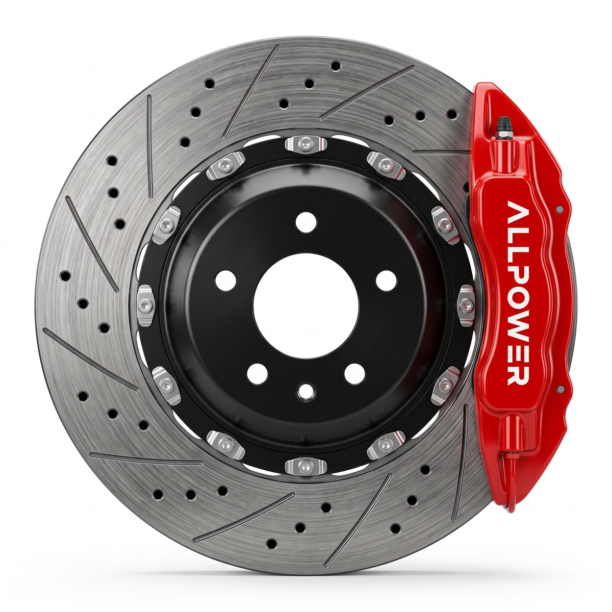 ALLPOWER RACING 5200 — 4-бутален предна спирачен апарат с двусъставен диск, фронтален изглед