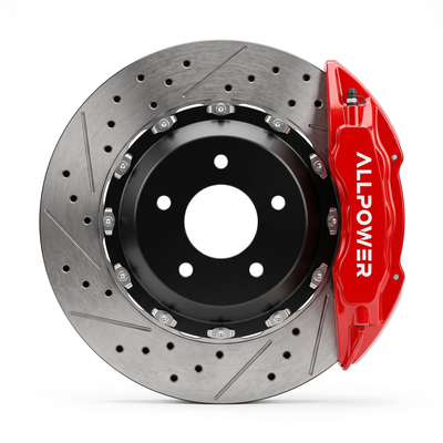 ALLPOWER RACING END470 — 4-бутален задна спирачен апарат с двусъставен диск, фронтален изглед