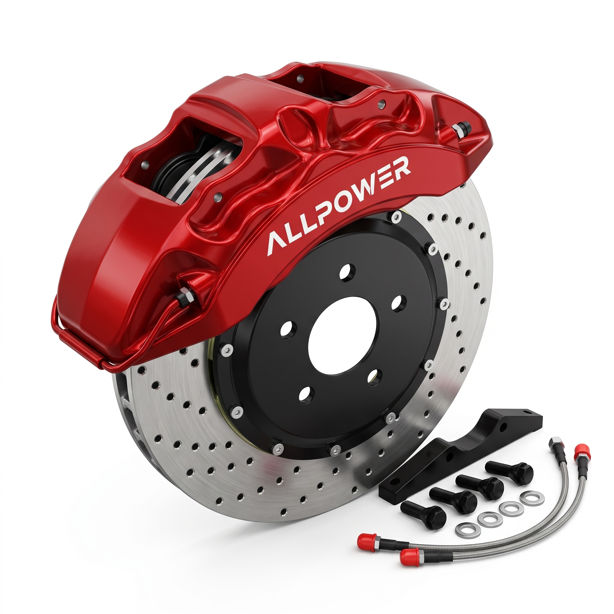 ALLPOWER RACING 8N — 6-бутален предна спирачен апарат с двусъставен диск, изглед 3/4