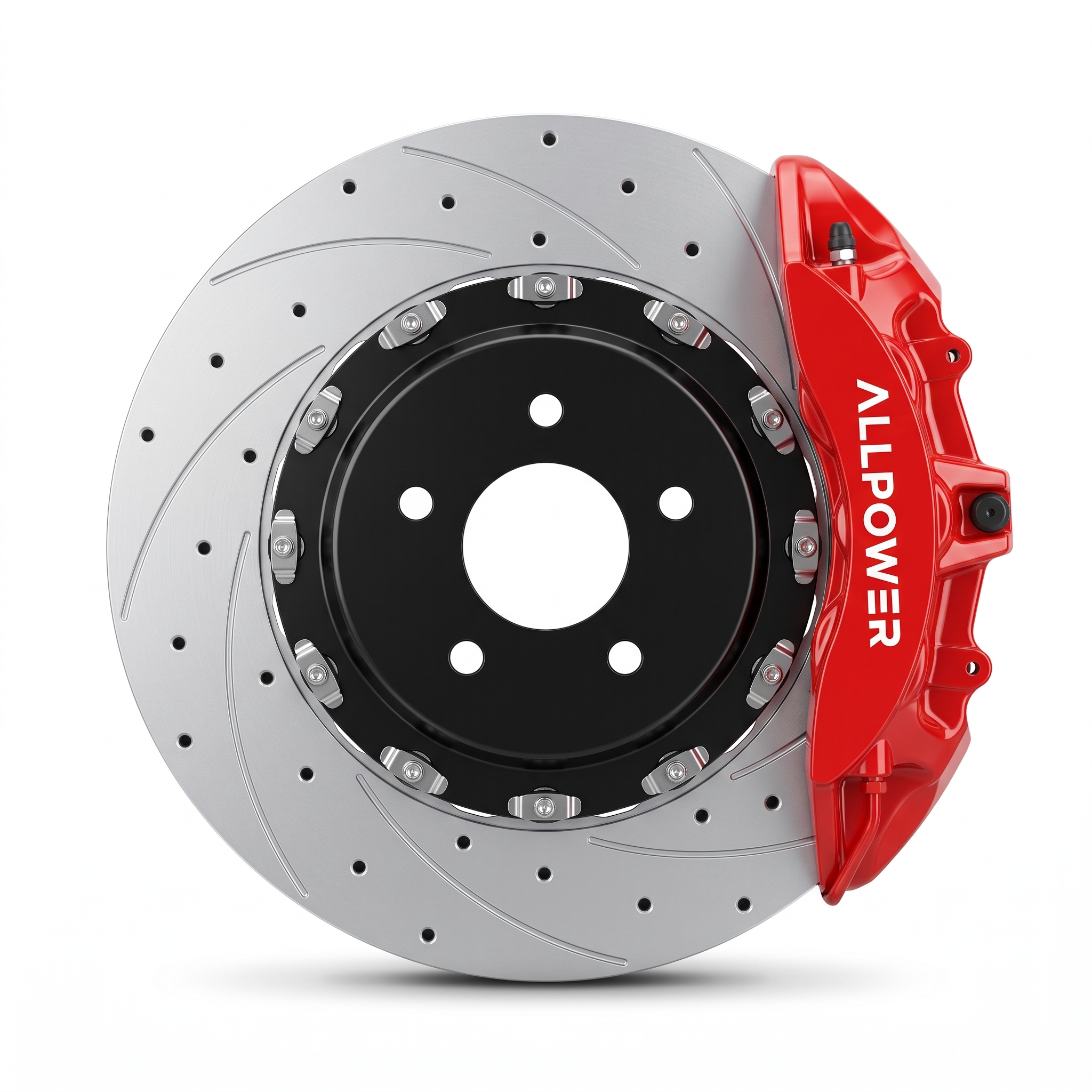 ALLPOWER RACING V6 — 6-бутален предна спирачен апарат с двусъставен диск, фронтален изглед
