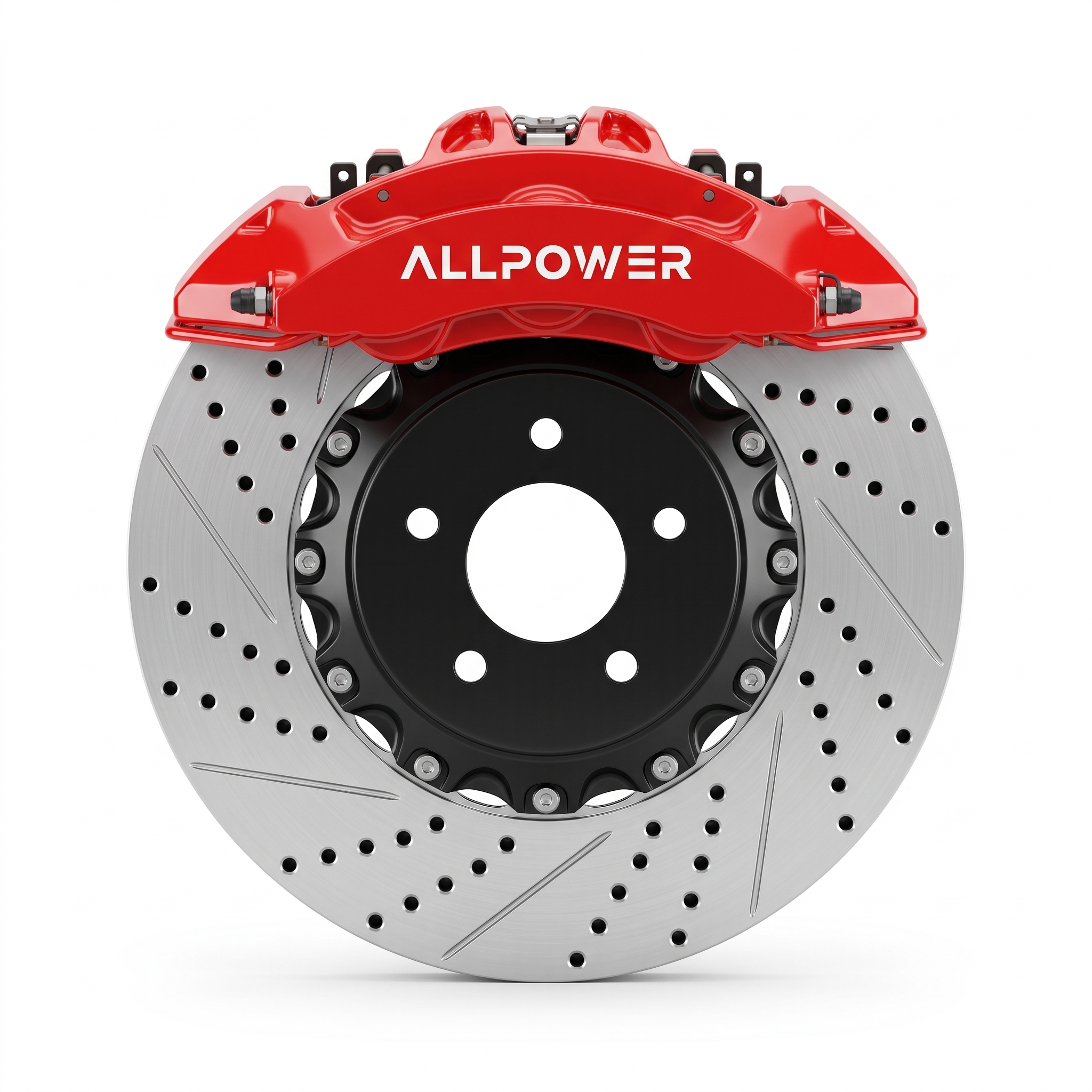 ALLPOWER RACING BM6 — 6-бутален предна спирачен апарат с двусъставен диск, фронтален изглед