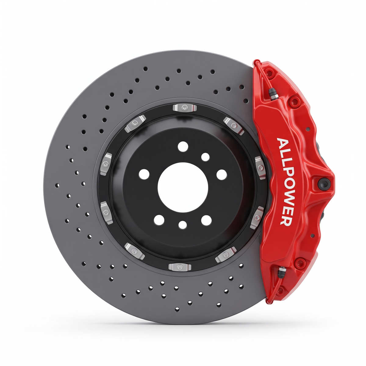 ALLPOWER RACING 10N — 10-бутален предна спирачен апарат с двусъставен диск, фронтален изглед