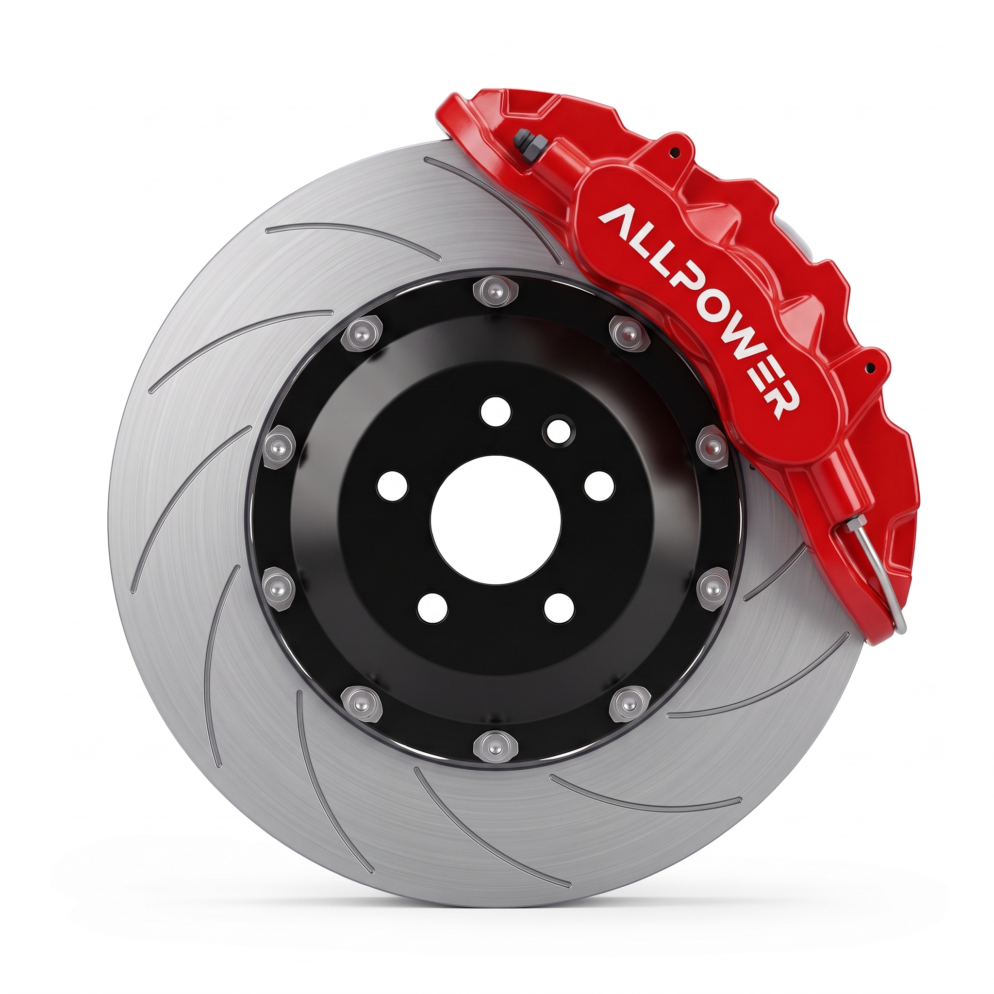 ALLPOWER RACING 9N — 6-бутален предна спирачен апарат с двусъставен диск, фронтален изглед
